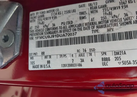 2013 Ford Escape Titanium z USA, uszkodzony, nr VIN 1FMCU9J91DUA70037